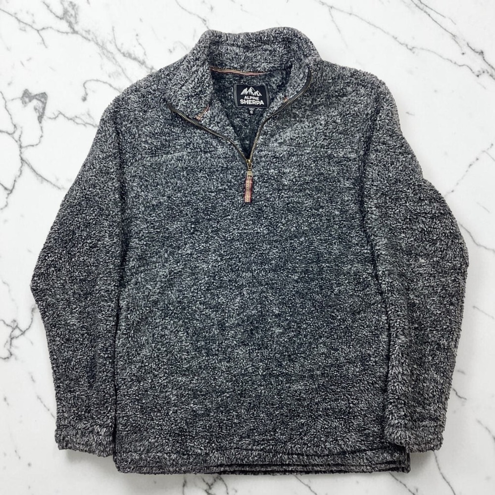 Alpine Sherpa Mens Grey Quarter Zip Fleece Pullover Sweater Size Small Winter